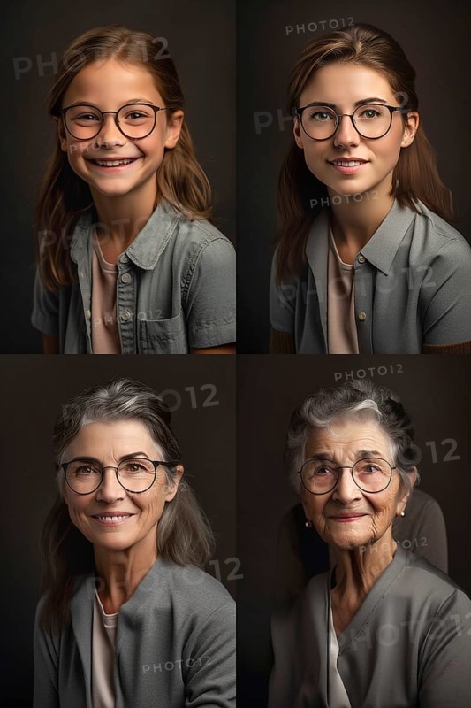 Age progression of a pretty young girl through her older years of life, generative AI, AI generated