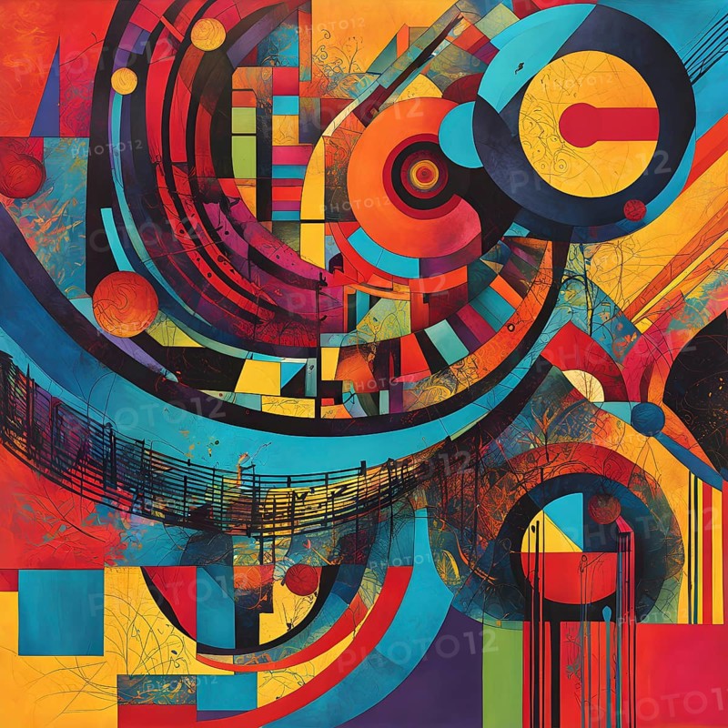 Pop art styled music album illustration featuring abstract crayon patterns and erratic lines in random shapes, AI generated