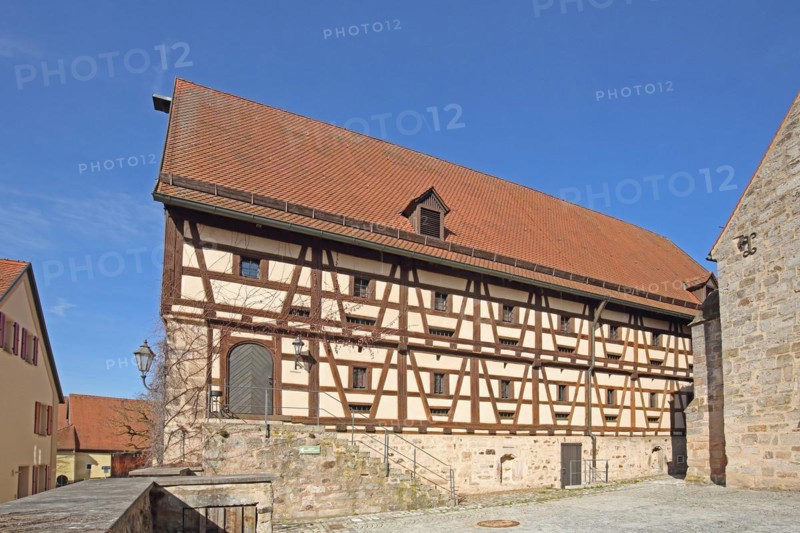 Historic box, town hall, half-timbered house, Feuchtwangen, Middle Franconia, Franconia, Bavaria, Germany, Europe