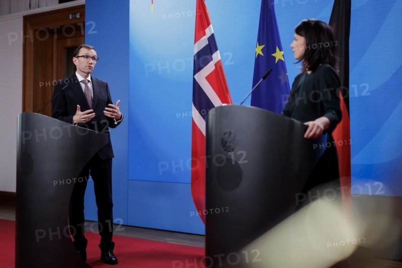 Espen Barth Eide, Minister of Foreign Affairs of the Kingdom of Norway, and Annalena Bärbock (Alliance 90/The Greens), Federal Foreign Minister, photographed during a joint press conference in Berlin, 14 March 2024. Photographed on behalf of the Federal Foreign Office