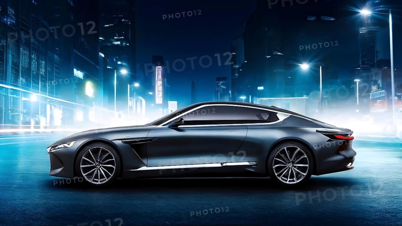 Sportscar with a body design based on the streamlined aerodynamic shape of a shark, AI generated