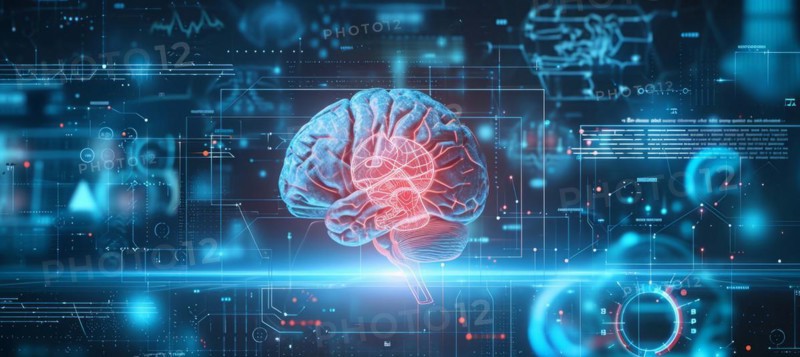 Concept of neural science, brain computer AI interface, scan, brain neurology and neural network, AI generated