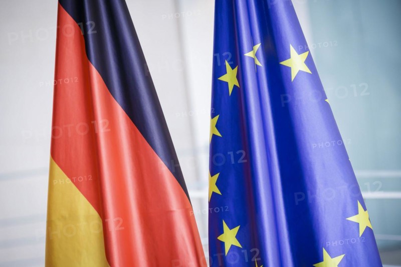 German flag, flag of the European Union. Berlin, 24.04.2024
