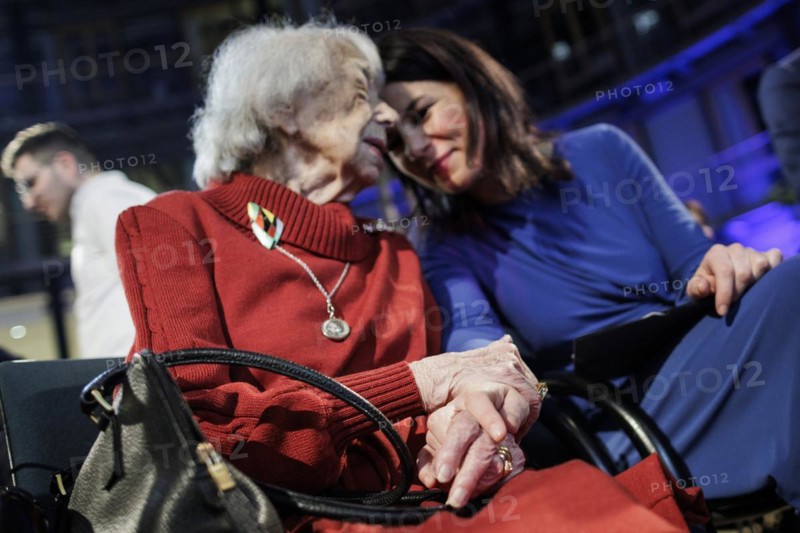 Margot Friedländer, Holocaust survivor, and Annalena Bärbock (Alliance 90/The Greens), Federal Foreign Minister, photographed during the presentation of the DSI Talisman Prize to Dunja Hayali in Berlin, 12 March 2024. Photographed on behalf of the Federal Foreign Office