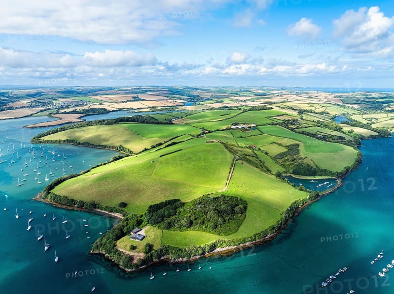 Salcombe and Mill Bay over Kingsbridge Estuary from a drone, Batson Creek, Southpool Creek, Devon, England, United Kingdom, Europe