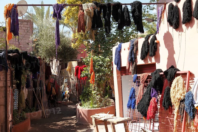 In the dyers' souk in Marrakech, Morocco, Africa