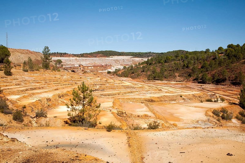 Lunar like despoiled landscape opencast mineral extraction in the Minas de Riotinto mining area, Huelva province, Spain, Europe