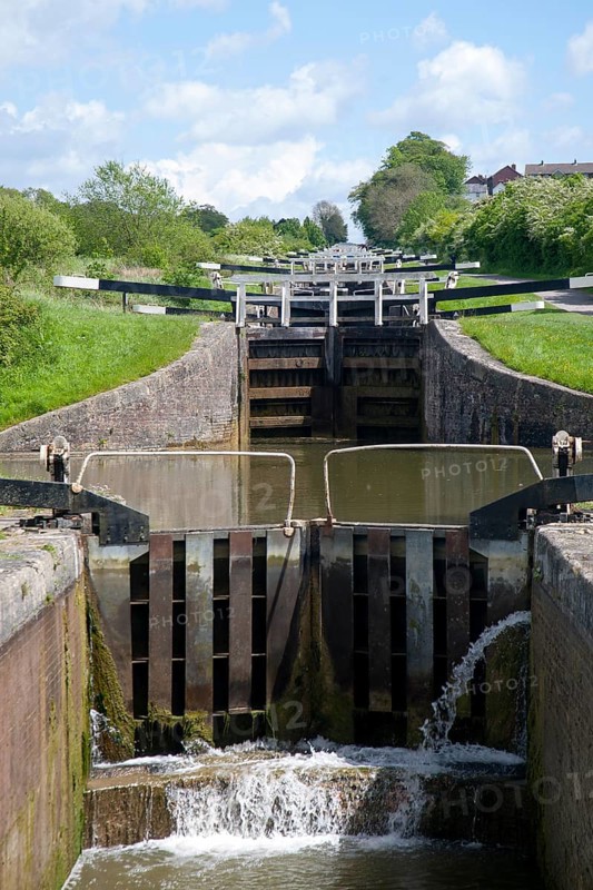 Caen Hill flight of locks on the Kennet and Avon canal Devizes, Wiltshire, England, United Kingdom, Europe