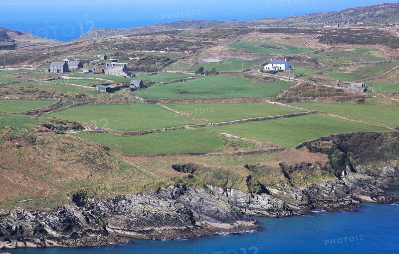 Farmhouses on headland, South Harbour, Cape Clear Island, County Cork, Ireland, Irish Republic, Europe