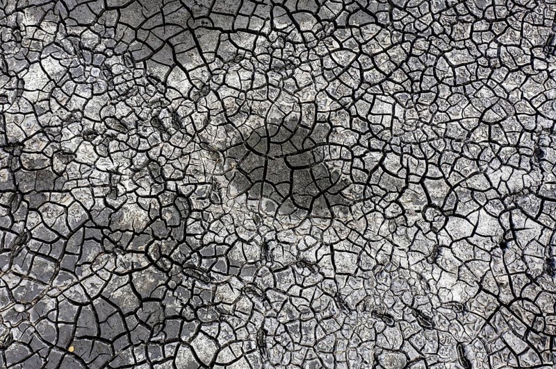 The bottom of a dried-up fish pond in Reckahn in Brandenburg looks like parched desert soil. The Plane, a river that usually fills the fish ponds with water, is dry and no longer carries any water, Reckahn, 09/08/2022