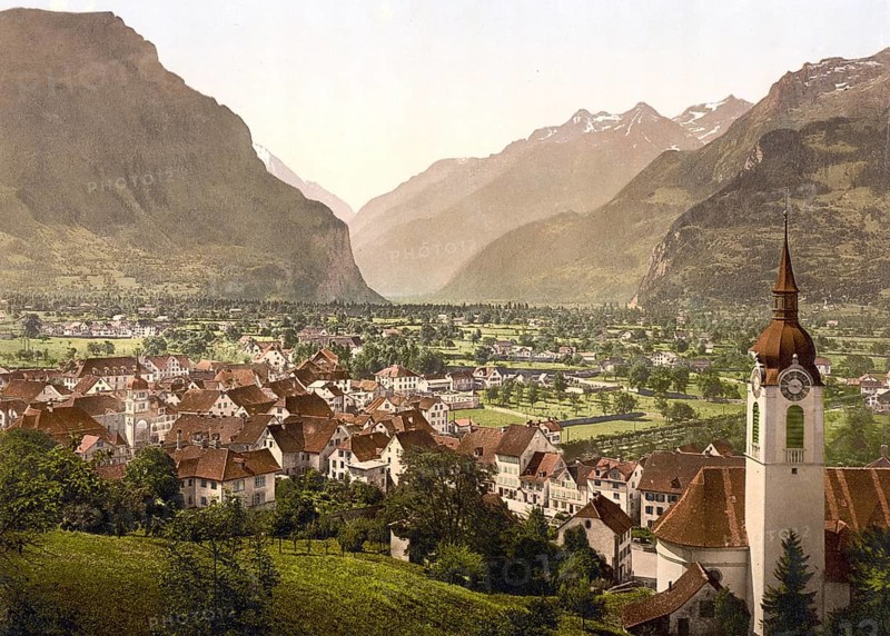 Altdorf, General view, Vierwaldstaettersee, Switzerland, Historical, digitally restored reproduction from a 19th century original, Record date not stated, Europe