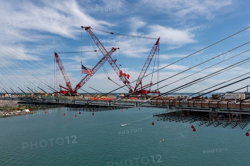 Detroit, Michigan USA -15 June 2024, The last deck section has been put in place on the Gordie Howe International Bridge, linking Detroit with Windsor, Ontario across the Detroit River. The bridge is expected to open in 2025