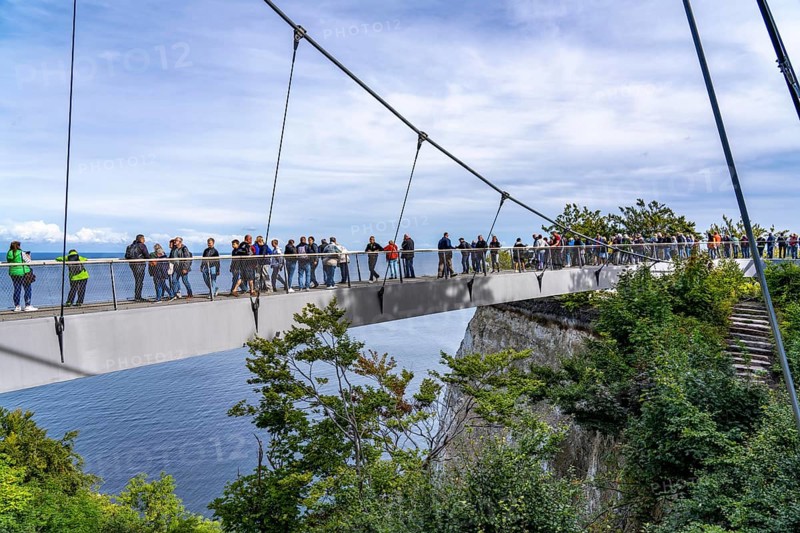 The Königsstuhl Skywalk on the chalk cliffs of Rügen, viewing platform on the famous Königsstuhl rock formation, barrier-free, in the Jasmund National Park, view of the Baltic Sea and the chalk cliff coast, between Sassnitz and Lohme, Mecklenburg-Vorpommern, Germany, Europe