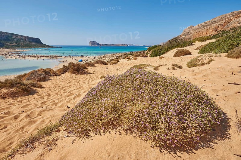 Landscape of the Balos Lagoon with Cape Tigani and Imeri Gramvousa, Gramvousa, Crete, Greece, Europe