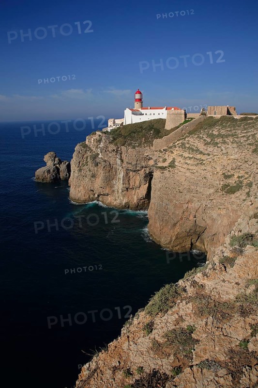 The lighthouse directly on the Cabo de Sao Vicente in the Algarve at the most south-westerly point of mainland Europe, Portugal, Europe