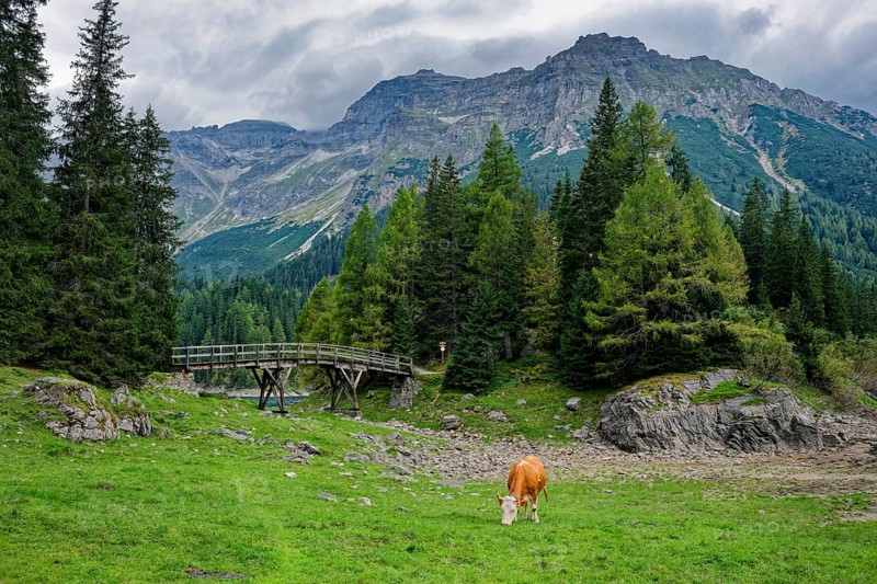 Obernberger See, mountain lake, landscape of the Stubai Alps, weather mood, cloud mood, Obernberg am Brenner, Tyrol, Austria, Europe