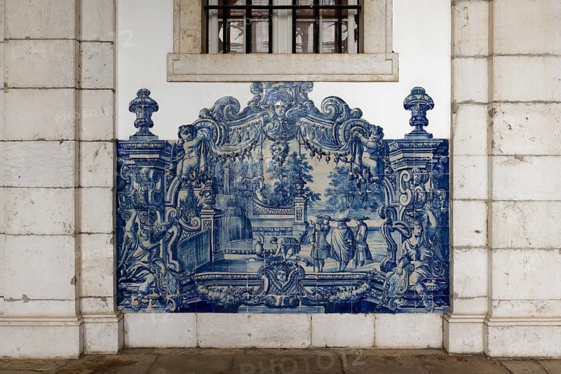 Church and Monastery of Sao Vicente de Fora, Panel of Azulejo tiles in the Cloister, Lisbon, Portugal, Europe