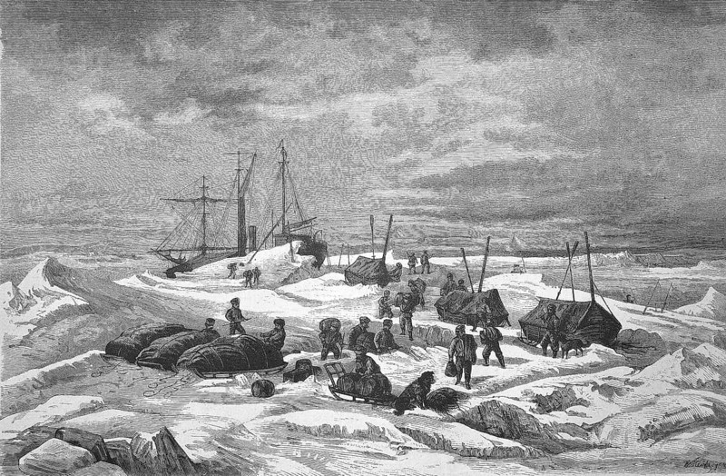 Sailor Admiral Tegetthoff from Bremerhaven to the Barents Sea, Arctic, Austro-Hungarian polar expedition with Captain Carl Weyprecht, 1872, 1873. Leaving the ship after the return of the sledge travellers, Historical, digitally restored reproduction from a 19th century original, Record date not stated