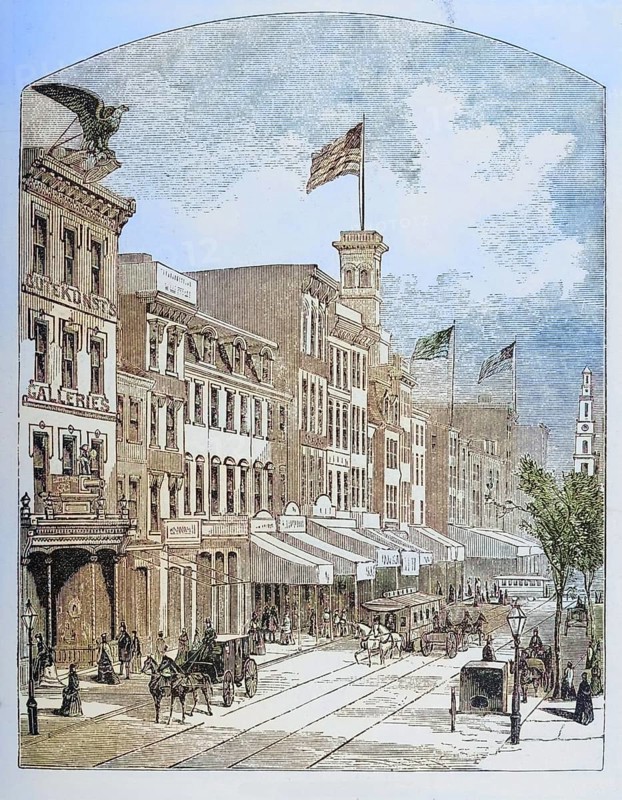 Arch Street Philadelphia Pennsylvania in the 1870s. From American Pictures Drawn With Pen And Pencil by Rev Samuel Manning c. 1880, United States, America, Historic, digitally restored reproduction from a 19th century original, Record date not stated, North America