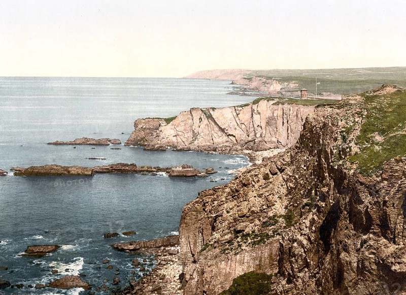 Coast of Bude, village on the north coast of the county of Cornwall near the border with the county of Devon in south-west England, Historical, c. 1900, digitally restored reproduction after an original from the 19th century Coast of Bude, village on the north coast of the county of Cornwall near the border with the county of Devon in south-west England, Historical, c. 1900, digitally restored reproduction after an original from the 19th century