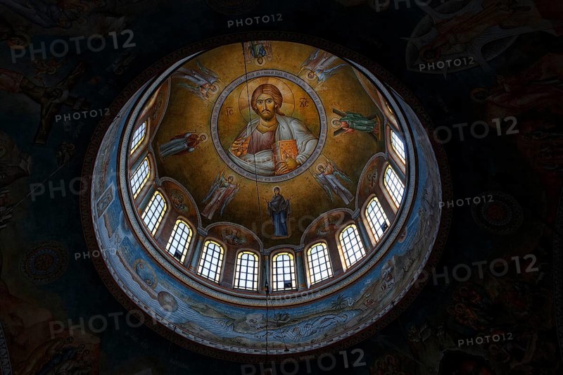 Dome, neo-Byzantine church of Agios Andreas, ceiling painting, interior, view from below, Patras, Peloponnese, Western Greece, Greece, Europe