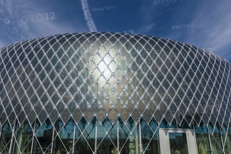 Novartis Pavilion, architecture firm AMDL CIRCLE and architect Michele De Lucchi, Novartis Campus, timber construction, façade with photovoltaics, Basel, Canton of Basel-Stadt, Switzerland, Europe