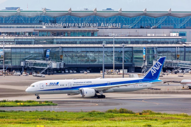 An ANA All Nippon Airways Boeing 787-9 Dreamliner aircraft with registration number JA839A at Tokyo Haneda Airport, Japan, Asia