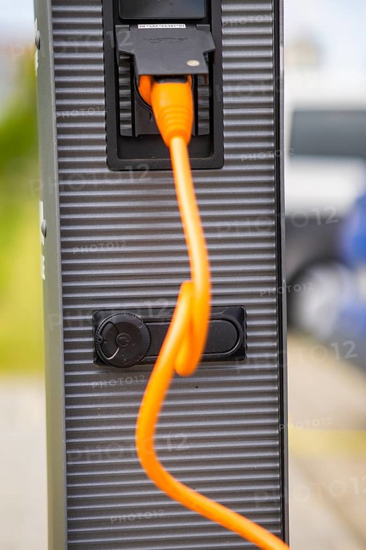 Electric cars at charging stations, Dresden, Saxony, Germany, Europe