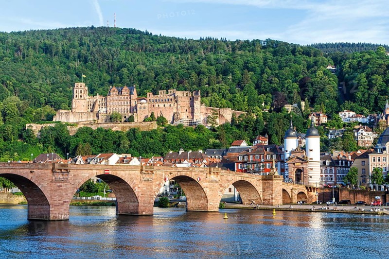 Castle, Neckar River and Old Bridge in Heidelberg, Germany, Europe