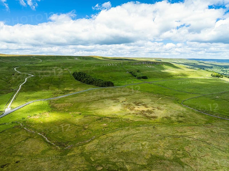 Meadows and Hills over Wharfedale from a drone, Cray, Skipton, Yorkshire Dales, North Yorkshire, England, United Kingdom, Europe
