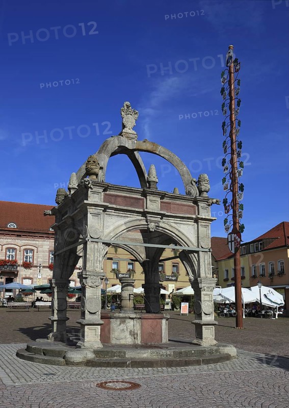 Renaissance market fountain in Hammelburg, Lower Franconia, Bavaria, Germany, Europe