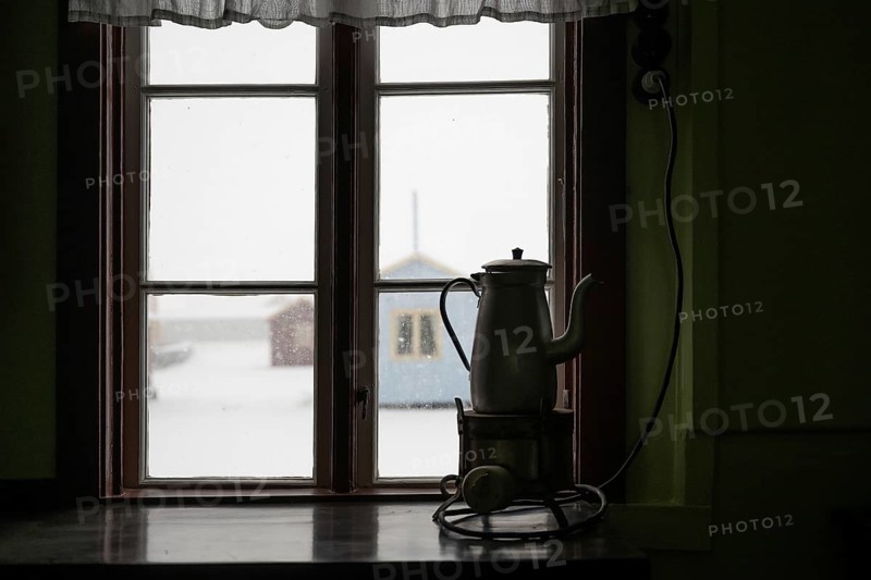 View from historic house of former miners, mining settlement, Ny-Ålesund, Spitsbergen Island, Svalbard Archipelago, Svalbard and Jan Mayen, Norway, Europe
