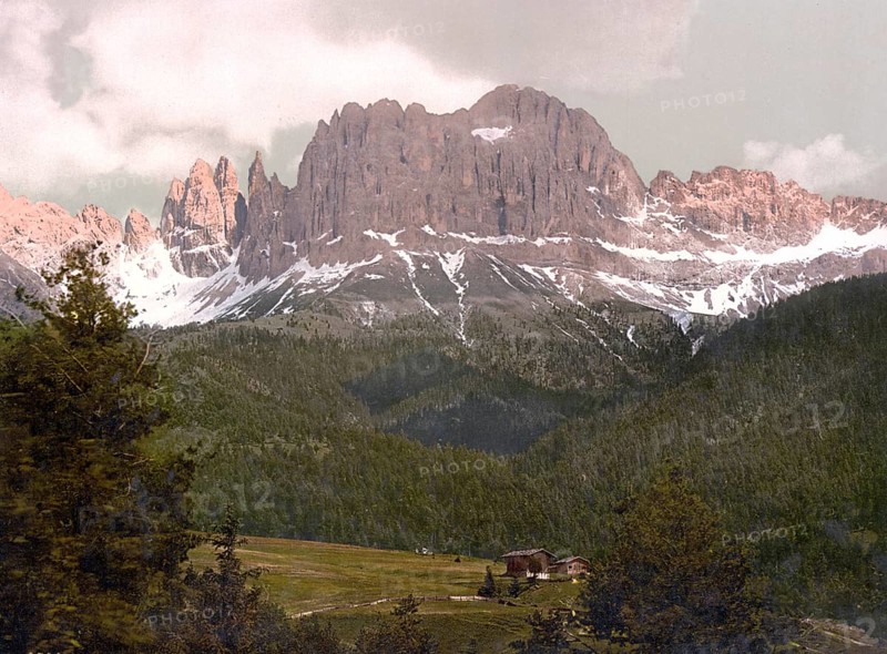 Rose garden group in the Dolomites, formerly Tyrol, Austria-Hungary, today South Tyrol, Italy, Historical, digitally restored reproduction from a 19th century original, Record date not stated, Europe