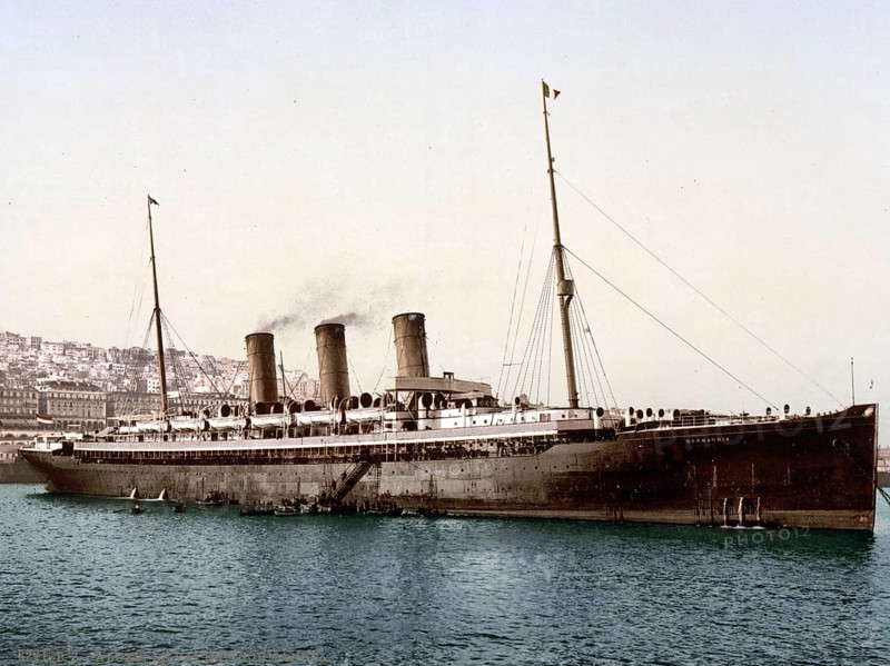 Steamship Normannia, Algiers, Algeria, ca 1890, Historical, digitally restored reproduction from a 19th century original, Record date not stated, Africa