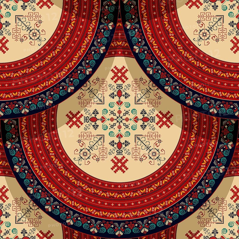 Seamless Latvian embroidery circular pattern, vector template for your design