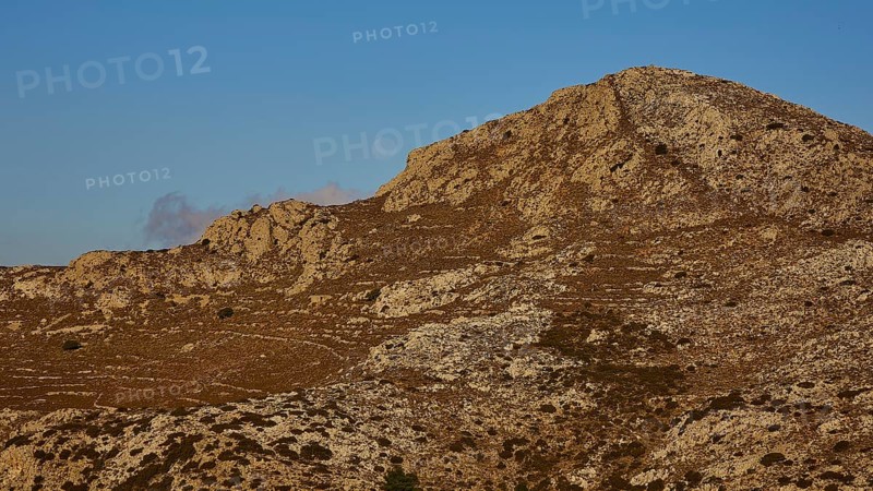 Hilly landscape under a clear sky in the early morning, Morning mountain landscape, Lastos, Island centre, Karpathos, Dodecanese, Greek Islands, Greece, Europe