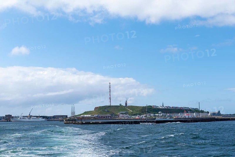 View from south-west to the offshore island of Heligoland, harbour facilities, cliff coast, Unterland and Oberland, seaside resort ship, radio tower, North Sea, Pinneberg district, Schleswig-Holstein, Germany, Europe