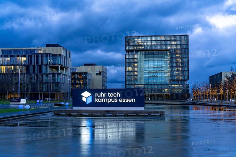 The Ruhr Tech Campus Essen, formerly the Thyssenkrupp Campus, headquarters of Thyssenkrupp, building K1, since 2024 other companies such as E.ON and Siemens have been located on the site, Essen North Rhine-Westphalia, Germany, Europe