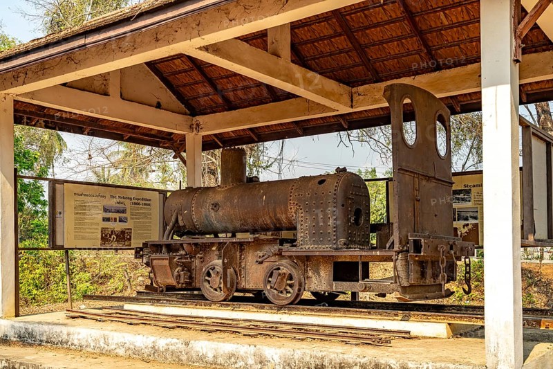Historic steam locomotive Eloïse of the old narrow-gauge railway on the islands of Don Det and Don Khon, Si Phan Don, Champasak province, Laos, Asia