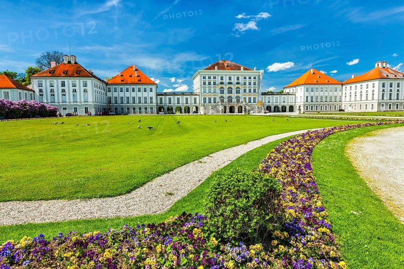 Flower bed in front of Nymphenburg Palace. Munich, Bavaria, Germany, Europe