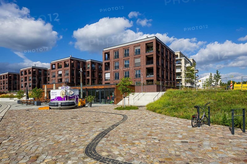 New development area Hafen City, on the site of the old neustädter Elbhafen harbour, Wohnungsbau Dresden, Dresden, Saxony, Germany, Europe