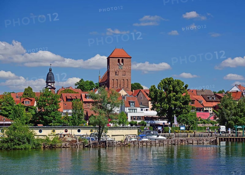 Europe, Germany, Mecklenburg-Western Pomerania, Waren an der Müritz, View of the town and St George's Church, Gothic brick basilica, Waren an der Müritz, Mecklenburg-Western Pomerania, Germany, Europe