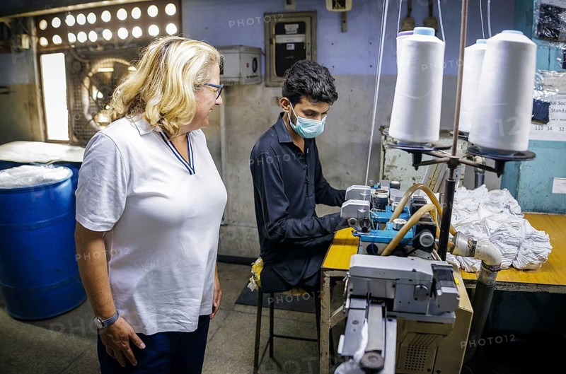 Svenja Schulze (SPD), Federal Minister for Economic Cooperation and Development, visits Inter Market Knit Private Limited, where rockers are manufactured. Lahore, 22.08.2024. Photographed on behalf of the Federal Ministry for Economic Cooperation and Development