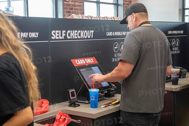 Romulus, Michigan USA, 27 August 2024, Customers were offered self checkout as Sheetz opened its first Michigan gas station and convenience store. The family-owned company operates more than 700 stores, mostly in eastern states