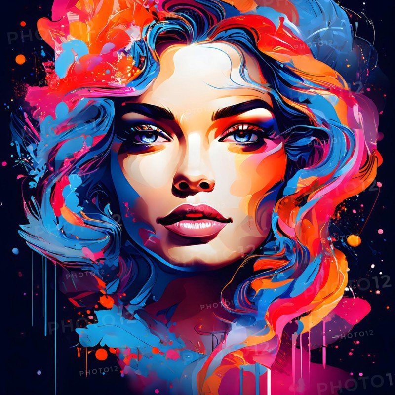 AI generated abstract portrait in vector art foundation watercolor textures with overlapping photographic elementsV