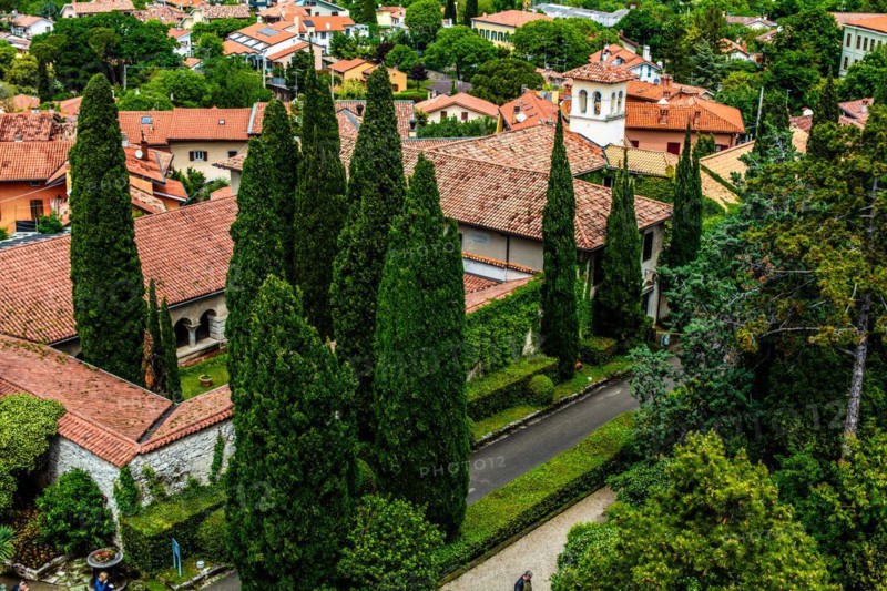 Cloister at Duino Castle, with spectacular sea view, private residence of the Princes of Thurn and Taxis, Duino, Friuli, Italy, Duino, Friuli, Italy, Europe