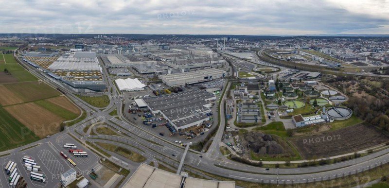 Mercedes-Benz plant Sindelfingen, Gate 5, where Factory 56 produces the first EQ electric models and robo-taxis in addition to three variants of the E-Class and S-Class. Daimler AG is talking about the automobile production of the future. Sindelfingen, Baden-Württemberg, Germany, Europe