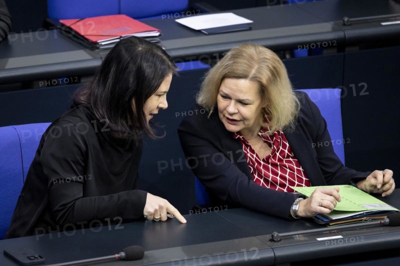 Annalena Bärbock (Alliance 90/The Greens), Federal Foreign Minister, and Nancy Faeser (SPD), Federal Minister of the Interior and Home Affairs, pictured in the German Bundestag in Berlin, 15 March 2024