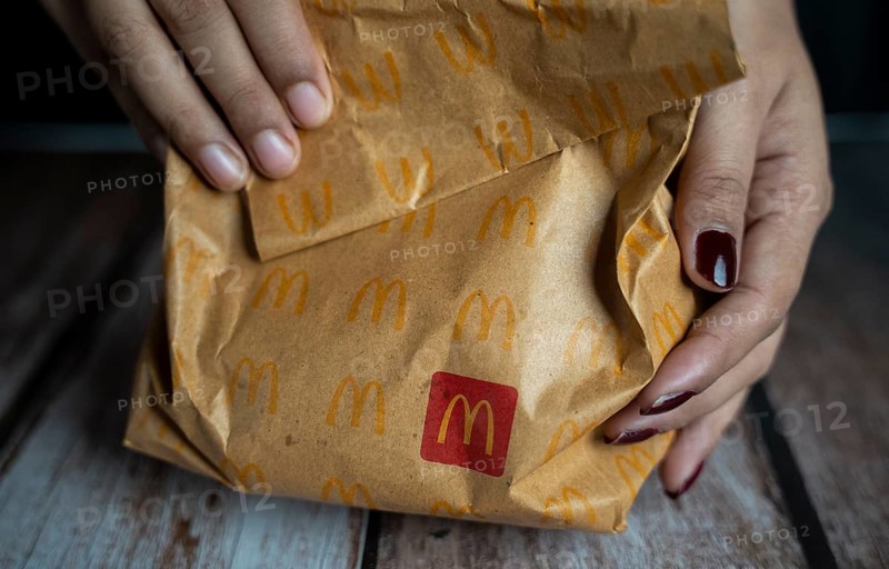 A take away pack of a McDonald's burger on October 26, 2024 in Guwahati, India. McDonald's recent food safety issues causing a 5% stock drop, after e-coli contamination in the United States