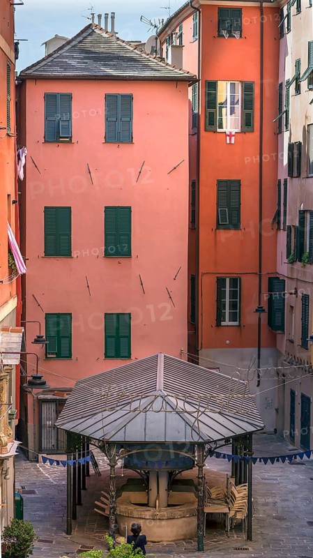 Historic public wash house on the famous Truogoli di Santa Brigida square, Genoa, Italy, Europe